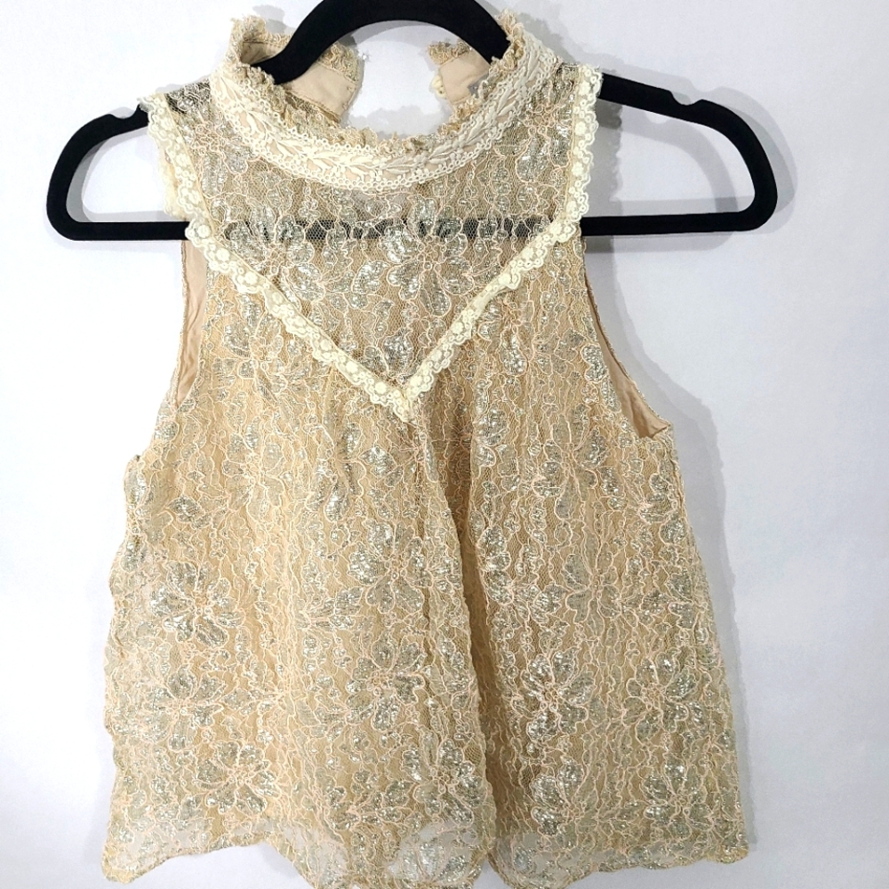 Wishlist Apparel Women's Size Small S Sleeveless Blouse Cream Lace‎ Sparkle